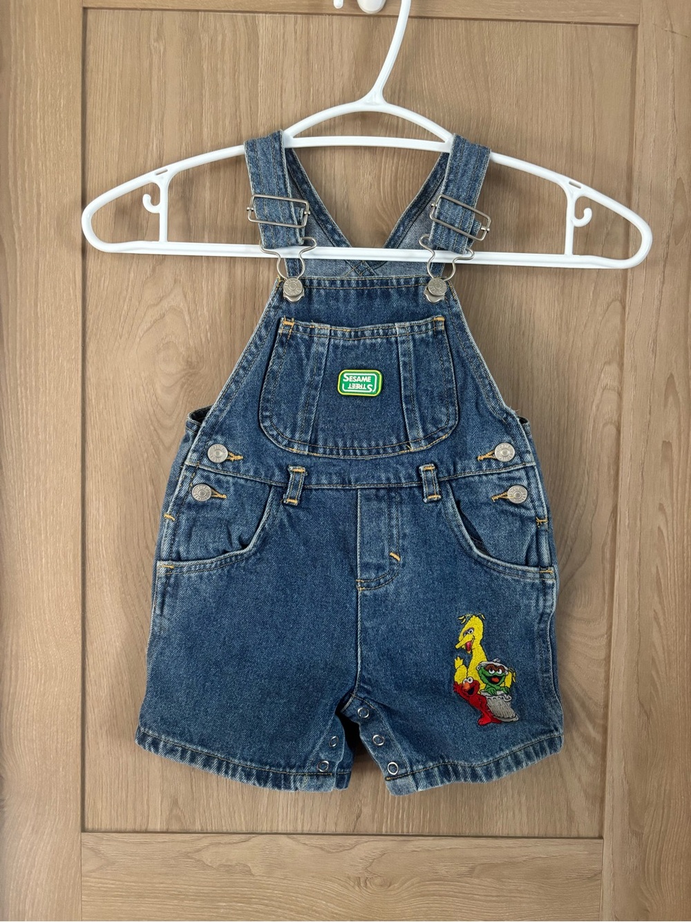 Vintage Y2K 90s Sesame Street Overall Shorts Size 12m Denim